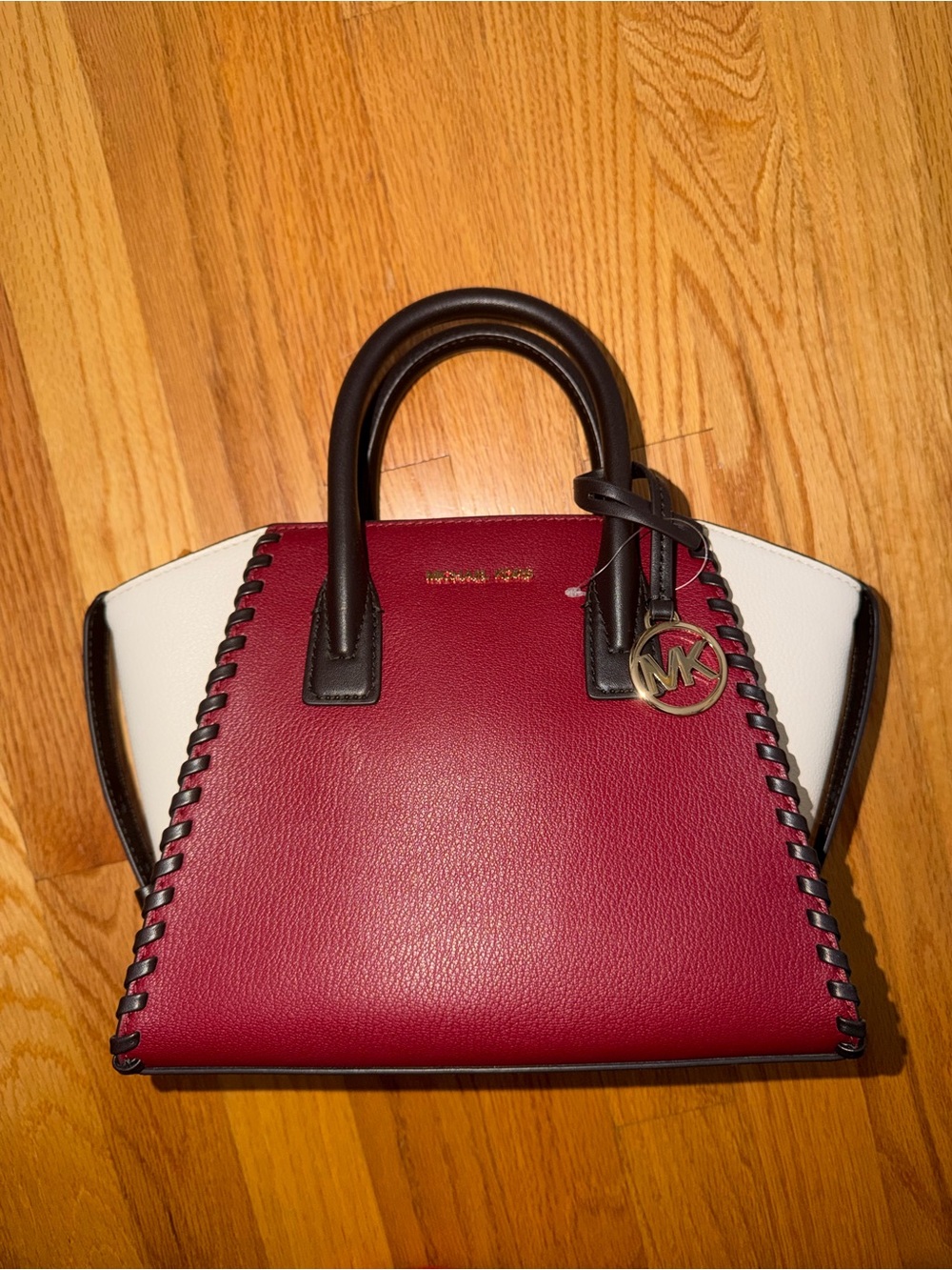 Michael Kors Burgundy, White and Black Leather Satchel